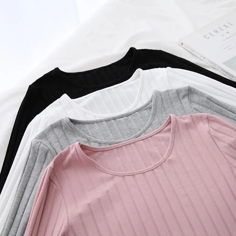 Basic Cotton Ribbed Tops Tees