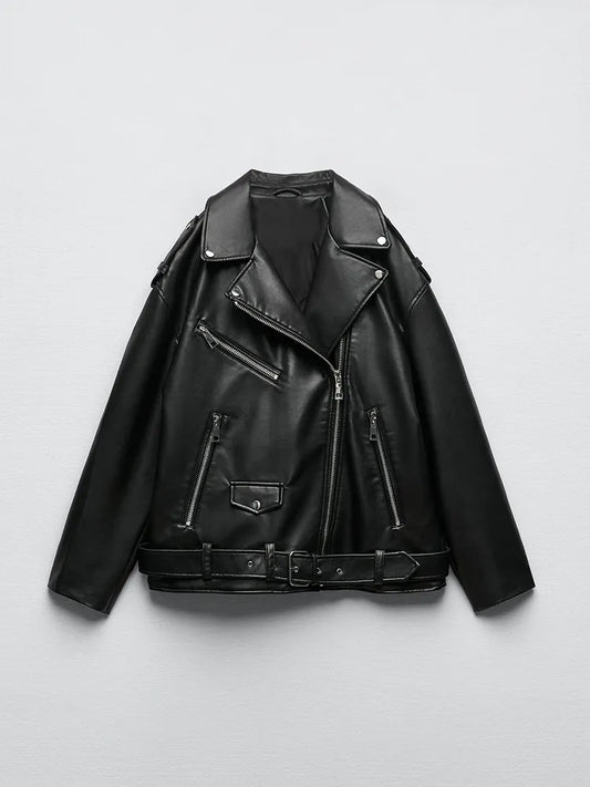 Women Loose Motorcycle Leather Jacket