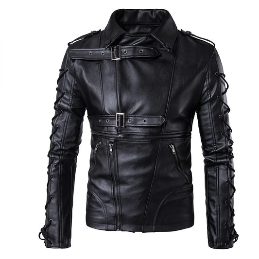 Men's Leather Jacket Stand Collar Windproof