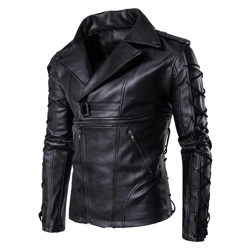 Men's Leather Jacket Stand Collar Windproof