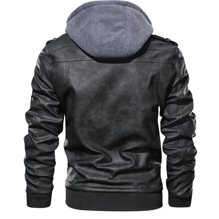 Men's Leather Jacket Spring Autumn Hooded