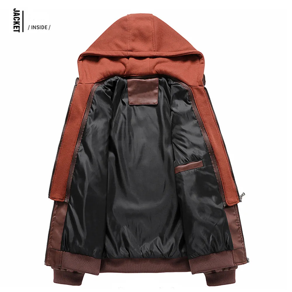 Men's Leather Jacket Spring Autumn Hooded