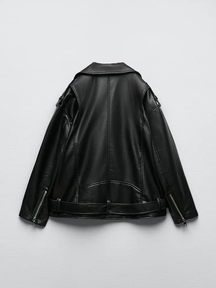 Women Loose Motorcycle Leather Jacket