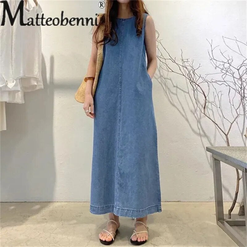 Sleeveless Loose Denim Dresses