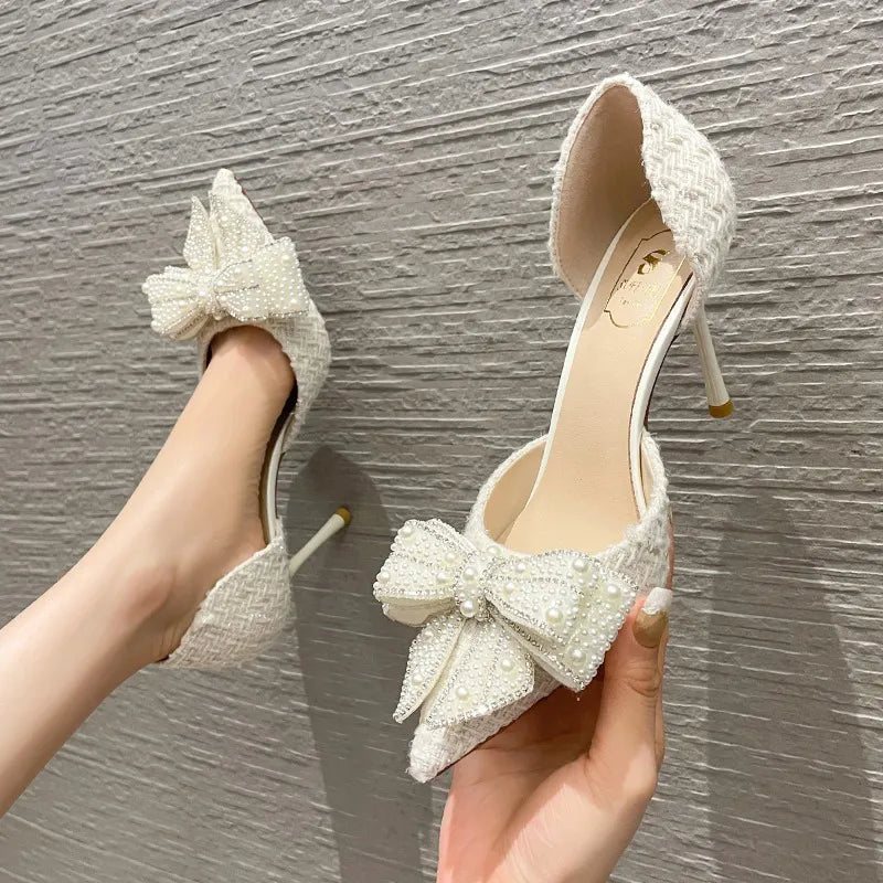 Crystal Bowtie White Wedding Shoes