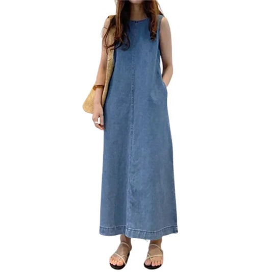 Sleeveless Loose Denim Dresses