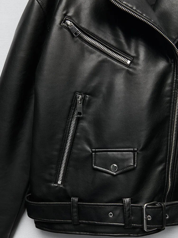 Women Loose Motorcycle Leather Jacket