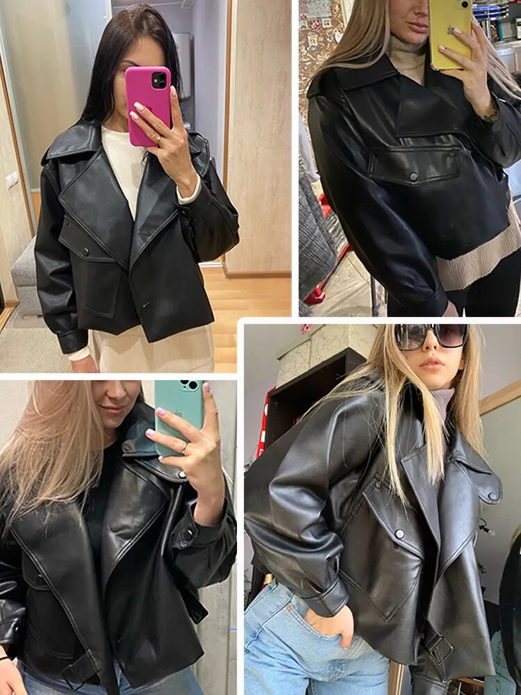 New Spring Women Faux Leather Jacket