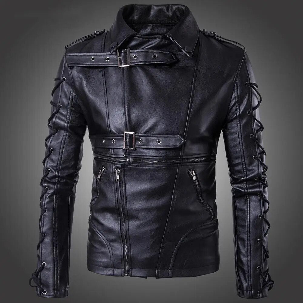 Men's Leather Jacket Stand Collar Windproof